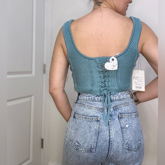 Knit Crop Corset Top with Lace Up Back - Picture 8 of 9